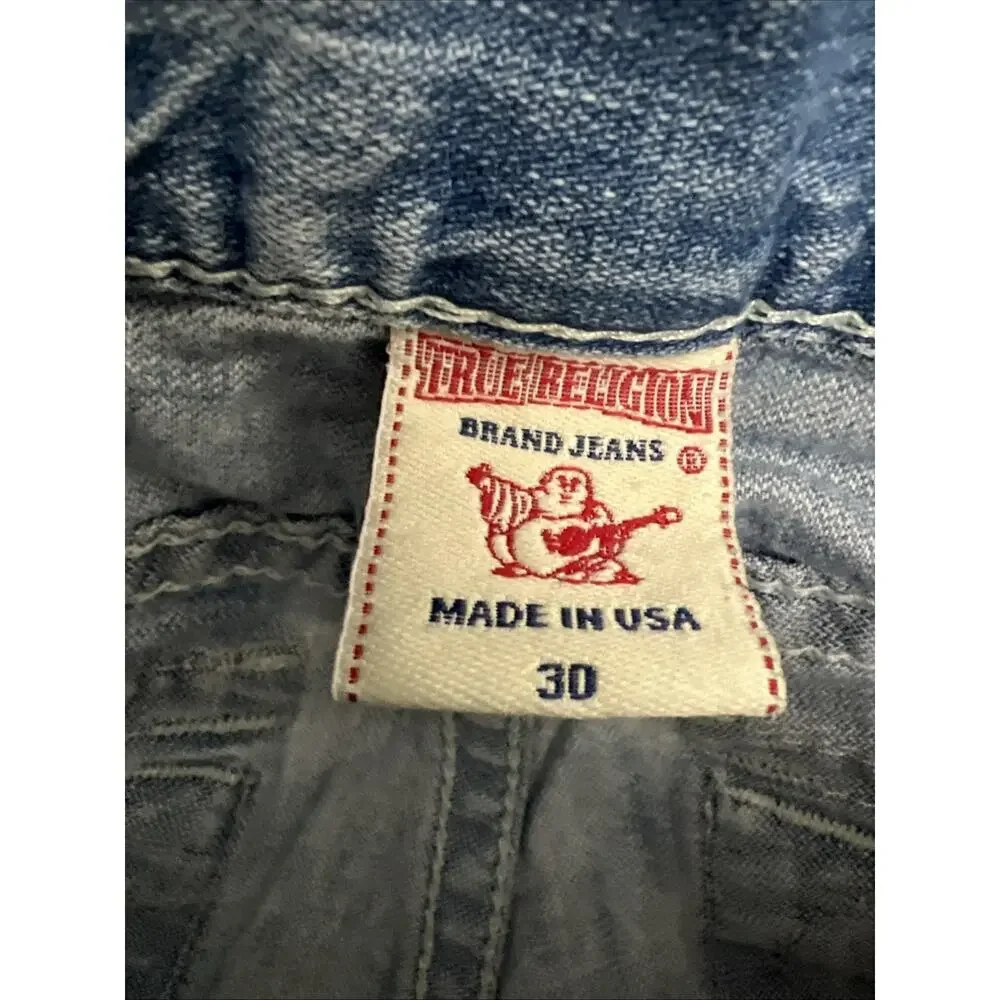 True Religion Billy Big T Flap Distressed Denim Embroidered Jeans ACTUAL 30x33